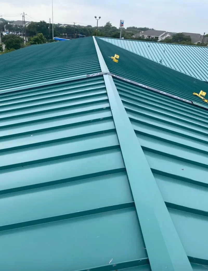 Green commercial metal roof ridge and valley for Metal Roof Repair in Upper Deerfield